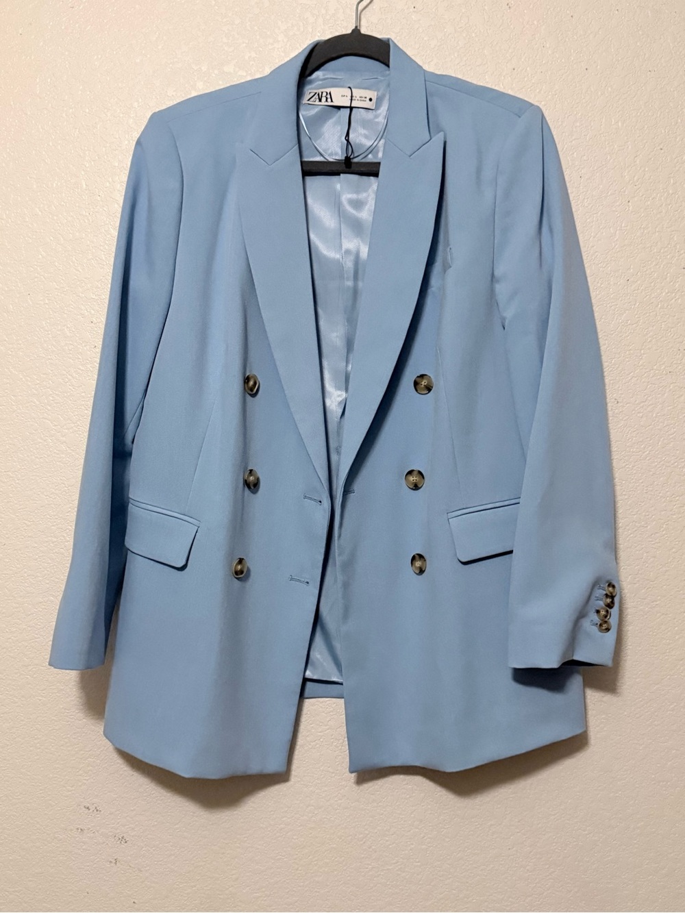 Zara Double-Breasted Powder Blue Blazer